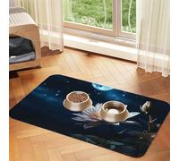 Tapis de nourriture super absorbant pour chien, fleur et lune, tapis d'alimentation pour gamelles de nourriture et d'eau, tapis de placement antidérapant et imperméable pour sols à séchage rapide pour