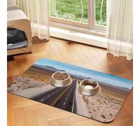 Tapis de nourriture super absorbant pour chien, Freeway Highway Road dans le désert, tapis d'alimentation pour gamelles de nourriture et d'eau, tapis de placement antidérapant et imperméable pour les