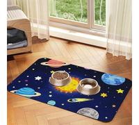 Tapis de nourriture super absorbant pour chien, illustration de l'univers solaire, tapis d'alimentation pour gamelles d'eau et de nourriture, tapis de placement antidérapant et imperméable pour les