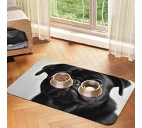 Tapis de nourriture super absorbant pour chien, mignon carlin noir, tapis d'alimentation pour gamelles de nourriture et d'eau, tapis de placement antidérapant et imperméable pour les sols