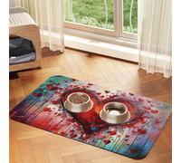 Tapis de nourriture super absorbant pour chien, motif cœur abstrait, tapis d'alimentation pour gamelles de nourriture et d'eau, tapis de placement antidérapant et imperméable pour les sols, tapis