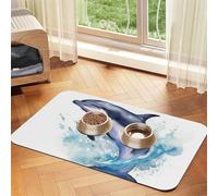 Tapis de nourriture super absorbant pour chien, motif dauphin dans la mer, tapis d'alimentation pour gamelles d'eau et de nourriture pour animaux de compagnie, tapis antidérapant et imperméable pour
