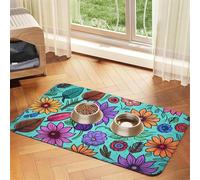Tapis de nourriture super absorbant pour chien, motif fleurs colorées, tapis d'alimentation pour gamelles de nourriture et d'eau, tapis de placement antidérapant et imperméable pour les sols, tapis