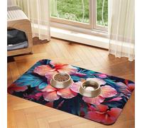 Tapis de nourriture super absorbant pour chien, motif fleurs tropicales, tapis d'alimentation pour gamelles d'eau et de nourriture - Tapis antidérapant et imperméable pour le sol - Séchage rapide