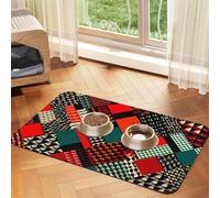 Tapis de nourriture super absorbant pour chien, motif géométrique diagonal, tapis d'alimentation pour gamelles d'eau et de nourriture - Tapis de placement antidérapant et imperméable pour sols