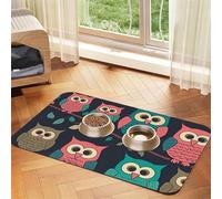 Tapis de nourriture super absorbant pour chien, motif hiboux mignons pour gamelles d'eau et de nourriture - Tapis de placement antidérapant et imperméable pour sols - Séchage rapide - Distributeur