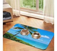 Tapis de nourriture super absorbant pour chien, motif mer tropicale, cocotier, tapis d'alimentation tropical pour nourriture et gamelles d'eau, tapis antidérapant et imperméable pour le sol