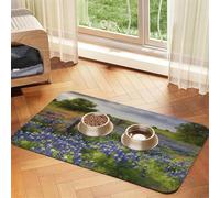 Tapis de nourriture super absorbant pour chien, motif paysage du Texas Bluebonnets, tapis d'alimentation pour gamelles de nourriture et d'eau, tapis de placement antidérapant et imperméable pour les