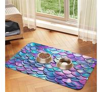 Tapis de nourriture super absorbant pour chien, motif sirène aquarelle, tapis d'alimentation pour gamelles d'eau et de nourriture, tapis antidérapant et imperméable pour le sol, tapis distributeur
