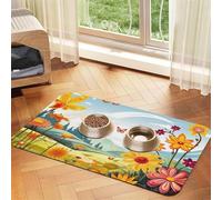 Tapis de nourriture super absorbant pour chien, motif soleil, papillons, libellules et fleurs, tapis d'alimentation pour gamelles d'eau et de nourriture pour animaux de compagnie, tapis de placement