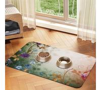 Tapis de nourriture super absorbant pour chien, motif tourbillons floraux, lierre - Tapis d'alimentation pour gamelles d'eau et de nourriture - Antidérapant et imperméable - Séchage rapide - Pour