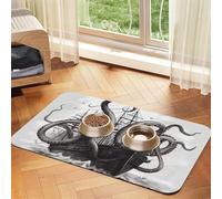 Tapis de nourriture super absorbant pour chien, noir et blanc, motif pieuvre et bateau, tapis d'alimentation pour gamelles d'eau et de nourriture pour animaux de compagnie, tapis de placement