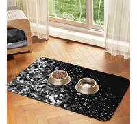 Tapis de nourriture super absorbant pour chien, noir et blanc, paillette, tapis d'alimentation pour gamelles d'eau et de nourriture pour animaux de compagnie, tapis antidérapant et imperméable, tapis
