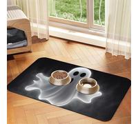 Tapis de nourriture super absorbant pour chien, noir et fantôme d'Halloween, tapis d'alimentation pour gamelles de nourriture et d'eau, tapis de placement antidérapant et imperméable pour les sols