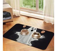 Tapis de nourriture super absorbant pour chien, noir et fantôme d'Halloween, tapis d'alimentation pour gamelles de nourriture et d'eau, tapis de placement antidérapant et imperméable pour les sols