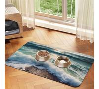 Tapis de nourriture super absorbant pour chien, Sea on the Boards, tapis d'alimentation pour gamelles d'eau et de nourriture - Tapis antidérapant et imperméable pour le sol - Séchage rapide - Pour