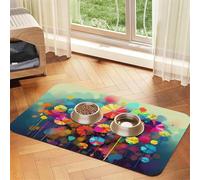 Tapis de nourriture super absorbant pour chien, style abstrait, fleurs colorées, tapis d'alimentation pour gamelles de nourriture et d'eau, tapis de placement antidérapant et imperméable, tapis de