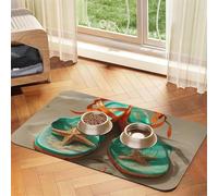 Tapis de nourriture super absorbant pour chien, tongs sur une plage de sable, tapis d'alimentation pour gamelles de nourriture et d'eau, tapis de placement antidérapant et imperméable pour le sol