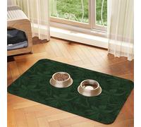 Tapis de nourriture super absorbant pour chien, vert chasseur, motif pétales floraux, tapis d'alimentation pour gamelles d'eau et de nourriture pour animaux de compagnie, tapis de placement