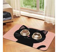 Tapis de nourriture super absorbant pour chien, visage de chat noir mignon avec grands yeux - Tapis d'alimentation pour gamelles d'eau et nourriture - Tapis de placement antidérapant et imperméable