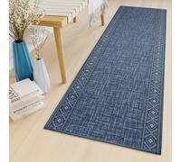 Tapis de passage au mètre Entrée Salon Chambre à coucher Tapis à poils courts Moderne Design Antidérapant Bleu 80 x 300