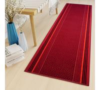 Tapis de passage au mètre Entrée Salon Chambre à coucher Tapis à poils courts Moderne Design Antidérapant Rouge 67 x 500