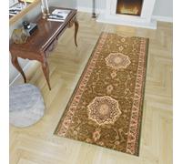 Tapis de passage au mètre Entrée Salon Chambre à coucher Tapis à poils courts Vert Beige Design classique Chiné Oekotex 70 x 140