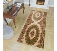 Tapis de passage au mètre Entrée Salon Chambre à coucher Tapis à poils courts Vert Beige Design classique Chiné Oekotex 70 x 140