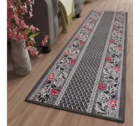 Tapis de passage au mètre Pont moderne Fleurs Floral Rayures Gris Crème Rouge Salon Chambre à coucher OEKOTEX 120 x 300