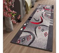 Tapis de passage au mètre Pont moderne Rayures boomerang Gris Rouge Noir Chambre à coucher Salon ÖKOTEX 80 x 500