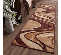 Tapis de passage au mètre Pont Salon Chambre à coucher Modernes Design Court Flou Chiné Vagues Marron Oekotex 70 x 210