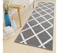 Tapis de passage au mètre Pont Salon Chambre à coucher Tapis à poils courts Moderne Design Chiné Gris Blanc Oekotex 120 x 300