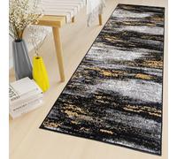 Tapis de passage au mètre Pont Salon Chambre à coucher Tapis à poils courts Moderne Design Chiné Gris Jaune Noir Oekotex 100 x 100