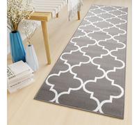 Tapis de passage au mètre Pont Salon Chambre à coucher Tapis à poils courts Moderne Design Chiné Gris Blanc Oekotex 80 x 100