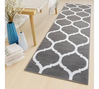 Tapis de passage au mètre Pont Salon Chambre à coucher Tapis à poils courts Moderne Design Chiné Gris Blanc Oekotex 80 x 400