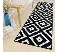 Tapis de passage au mètre Pont Salon Chambre à coucher Tapis à poils courts Moderne Design Chiné Noir Blanc Oekotex 100 x 400