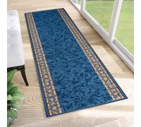 Tapis de passage au mètre Pont Salon Chambre à coucher Tapis de courtoisie Moderne Design Antidérapant Bleu Jaune Chiné Cuisine 100 x 550