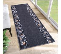 Tapis de passage au mètre Pont Salon Chambre à coucher Tapis de courtoisie Moderne Design Antidérapant Bleu Gris foncé Marron Carré Cuisine 100 x 180