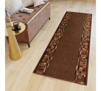 Tapis de passage au mètre Pont Salon Chambre à coucher Tapis de courtoisie Moderne Design Antidérapant Marron Orange Carré Figures Cuisine 67 x 1000