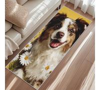 Tapis De Passage Border Collie, Tapis De Couloir Marguerite Chien Animal De Compagnie, 65x240cm Carpet pour Cuisine Lave-Linge Et Balcon Rugs Antidérapant Poils Ras Lavable en Machine