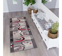 Tapis de passage couloir chambre à coucher moderne design à poils courts gris rouge OEKOTEX 80 x 400