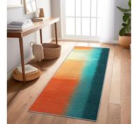 Tapis de Passage Couloir Long Art des Rayures de Conception Cuisine Devant Evier Antidérapant 60x210 cm Absorbant Tapis d Entree Interieur pour Orange, Vert et Bleu