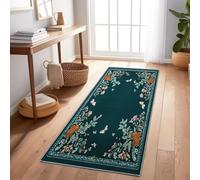 Tapis de Passage Couloir Long Bordure Florale Papillon Vintage Cuisine Devant Evier Antidérapant 80x200 cm Absorbant Tapis d Entree Interieur pour Rose Vert
