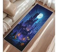 Tapis De Passage Halloween, Tapis De Couloir Chauves-Souris Pleine Lune Château Citrouille, Carpet 80x150cm pour Cuisine Lave-Linge Et Balcon Rugs Antidérapant Poils Ras Lavable en Machine
