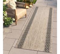Tapis de passage Outdoor Indoor Marron Noir Grec Méandre Intempéries Terrasse 80 x 950