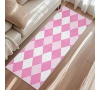 Tapis De Passage Plaid Rose, Tapis De Couloir Motif Géométrique Losange, 65x240cm Carpet pour Cuisine Lave-Linge Et Balcon Rugs Antidérapant Poils Ras Lavable en Machine