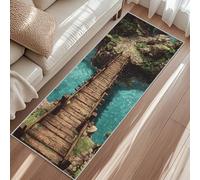 Tapis De Passage Pont Suspendu, Tapis De Couloir Grain De Bois 3D, Carpet 80x150cm pour Cuisine Lave-Linge Et Balcon Rugs Antidérapant Poils Ras Lavable en Machine
