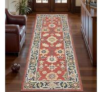 Tapis de Passage, Runner Rugs,100 x 280 cm, Motifs Floraux Traditionnels géométriques Rouges, Bleus, Blancs, Jaunes et Beiges,Tapis pour Décoratif Salle de séjour Chambre Adulte,