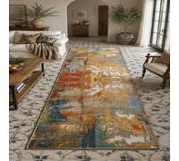 Tapis de Passage, Runner Rugs,50 x 120 cm, Terre Cuite Multicolore Rouge Orange Jaune Gris Bleu,Tapis Entree Interieur, Couloir, Cuisine, Lavable en Machine,