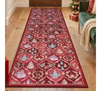 Tapis de Passage, Runner Rugs,80 x 230 cm, Motifs de décorations de Noël Rouges d'hiver,Moderne Lavable Tapis Buffet Salle a Manger,Ameublement et décoration